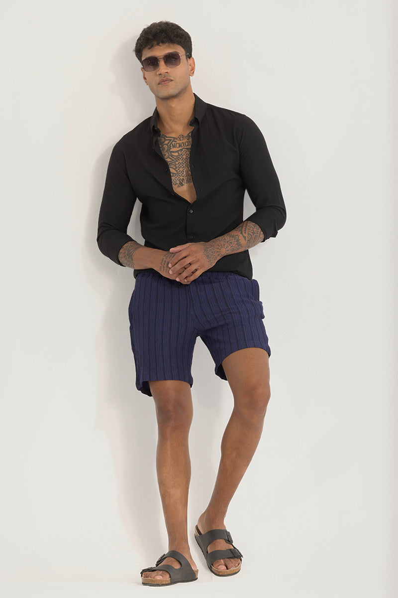 Navy Striped Stretch Shorts