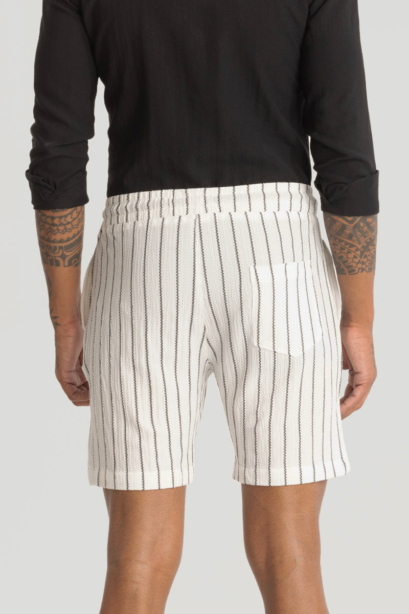 White Striped Stretch Shorts