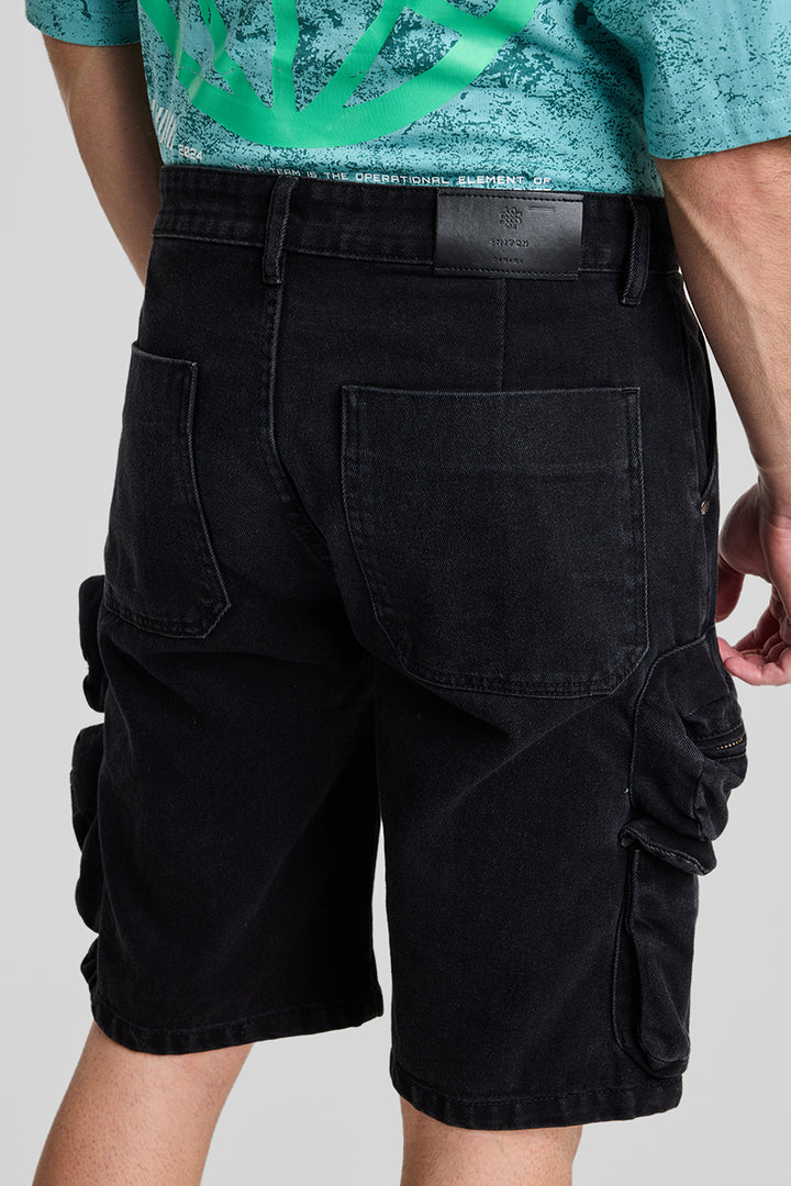 Black Regular Fit Cargo Shorts