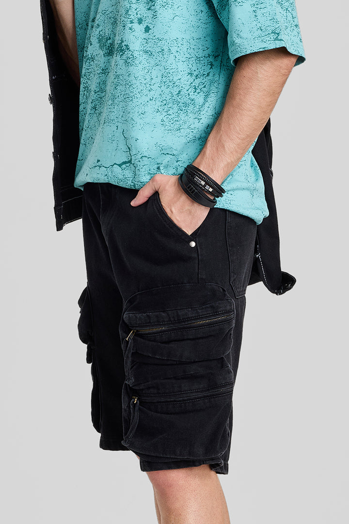 Black Regular Fit Cargo Shorts