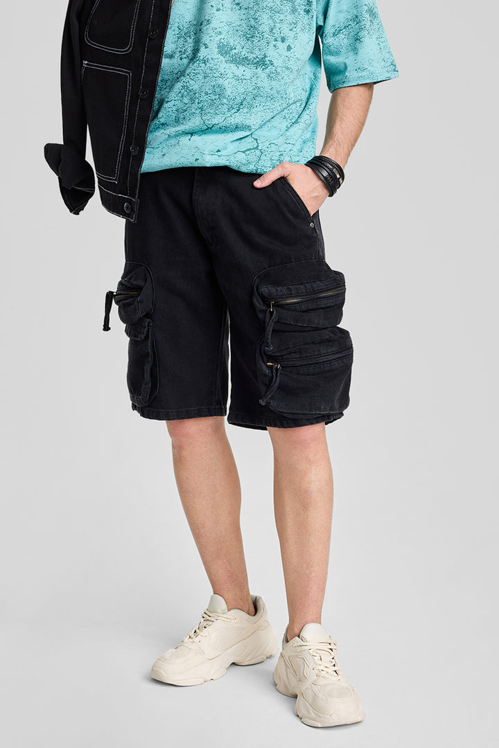 Black Regular Fit Cargo Shorts