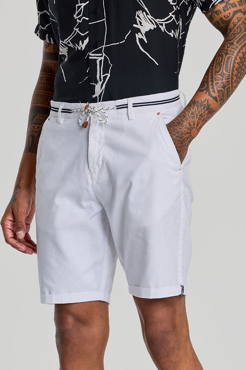 White Plain Linen Regular Fit Shorts