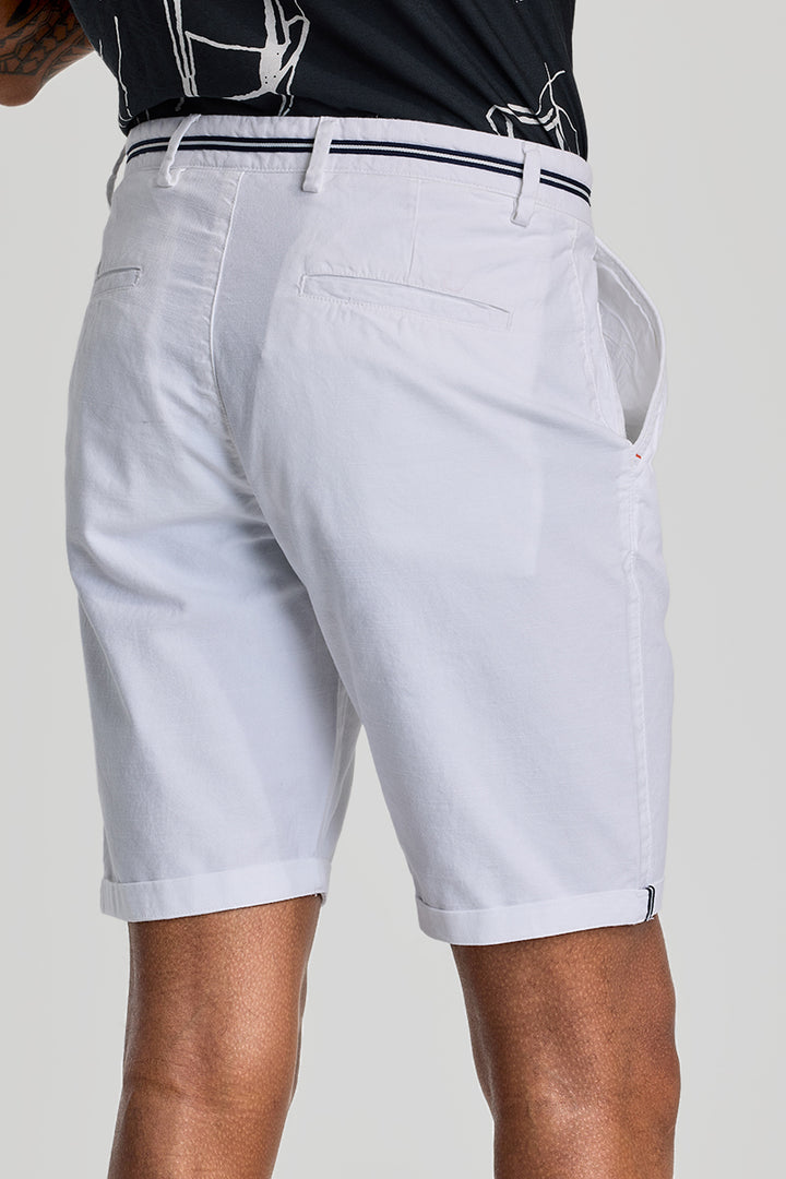 White Plain Linen Regular Fit Shorts