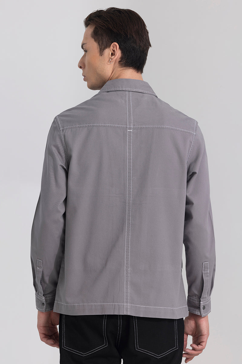 Contrast Stitch Grey Overshirt