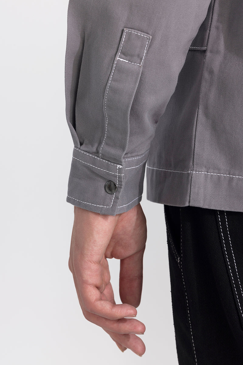 Contrast Stitch Grey Overshirt