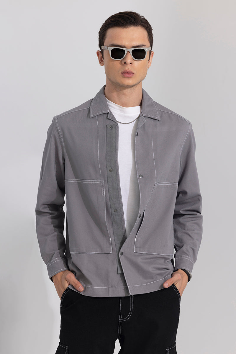 Contrast Stitch Grey Overshirt