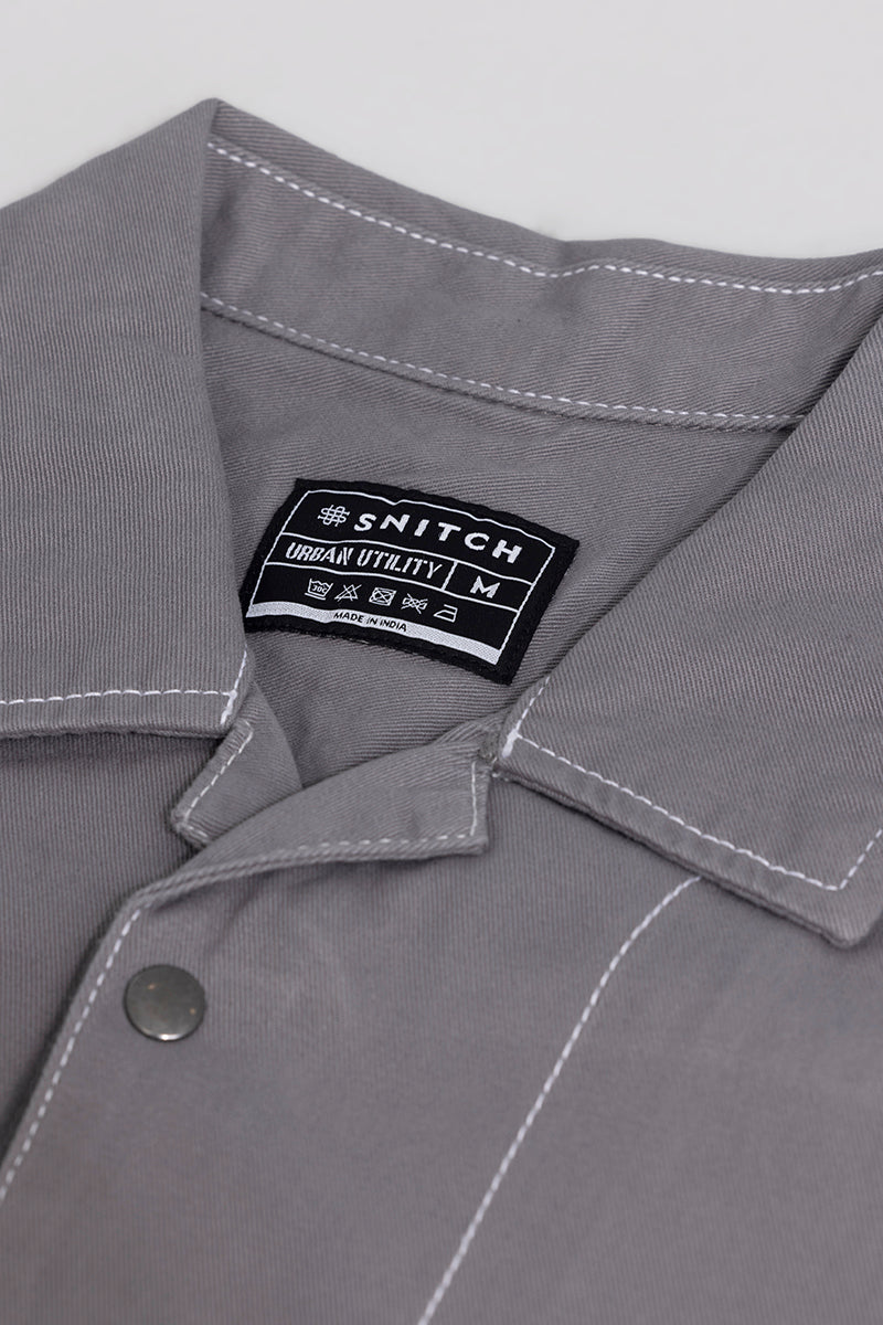 Contrast Stitch Grey Overshirt