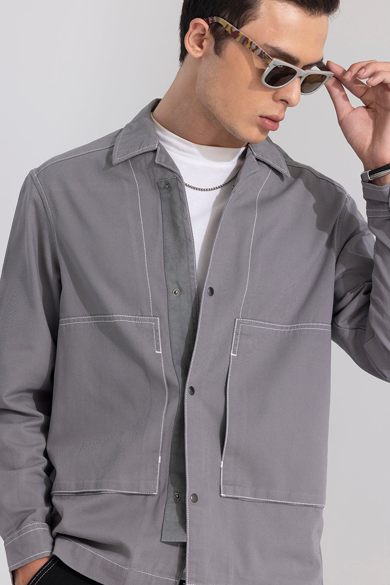 Contrast Stitch Grey Overshirt