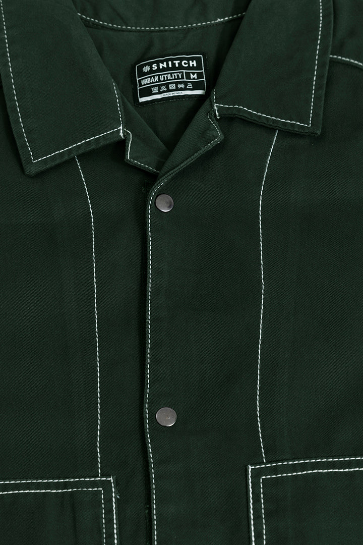 Contrast Stitch Green Overshirt