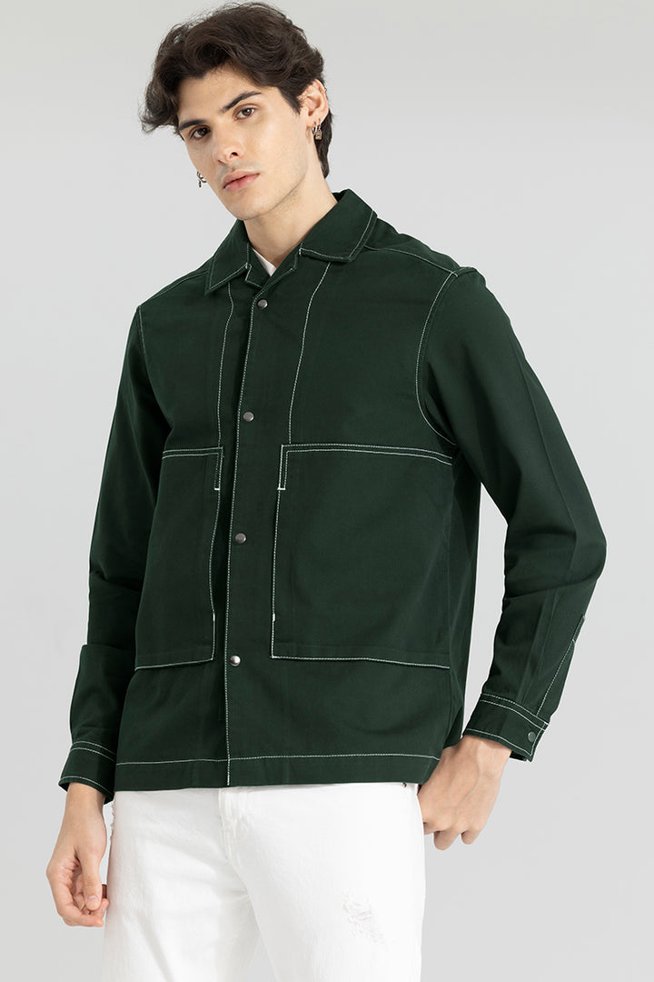 Contrast Stitch Green Overshirt