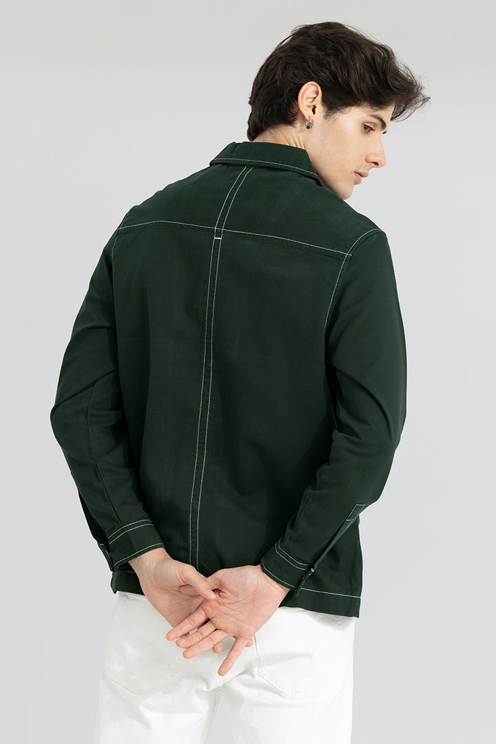 Contrast Stitch Green Overshirt