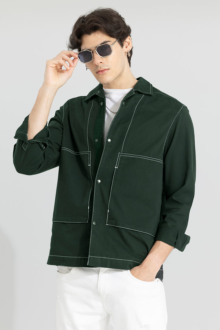 Contrast Stitch Green Overshirt