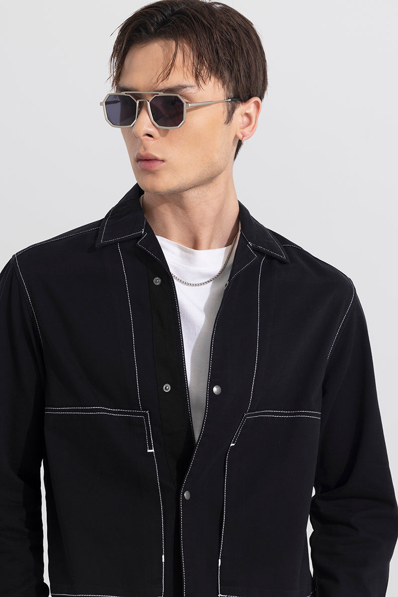 Contrast Stitch Black Overshirt