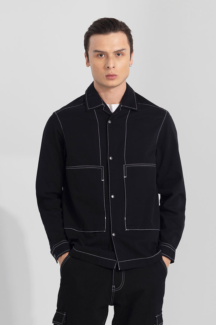 Contrast Stitch Black Overshirt