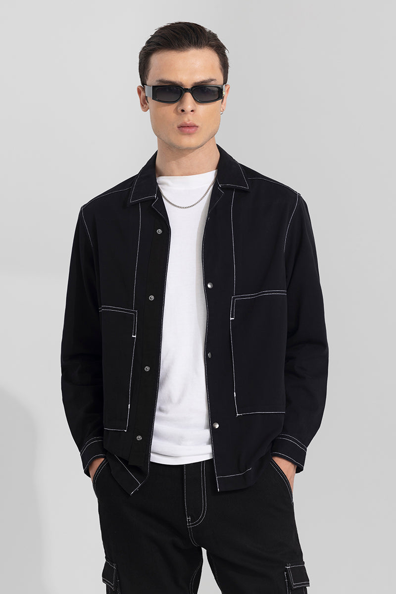 Contrast Stitch Black Overshirt