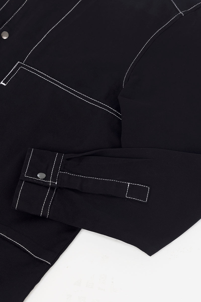 Contrast Stitch Black Overshirt