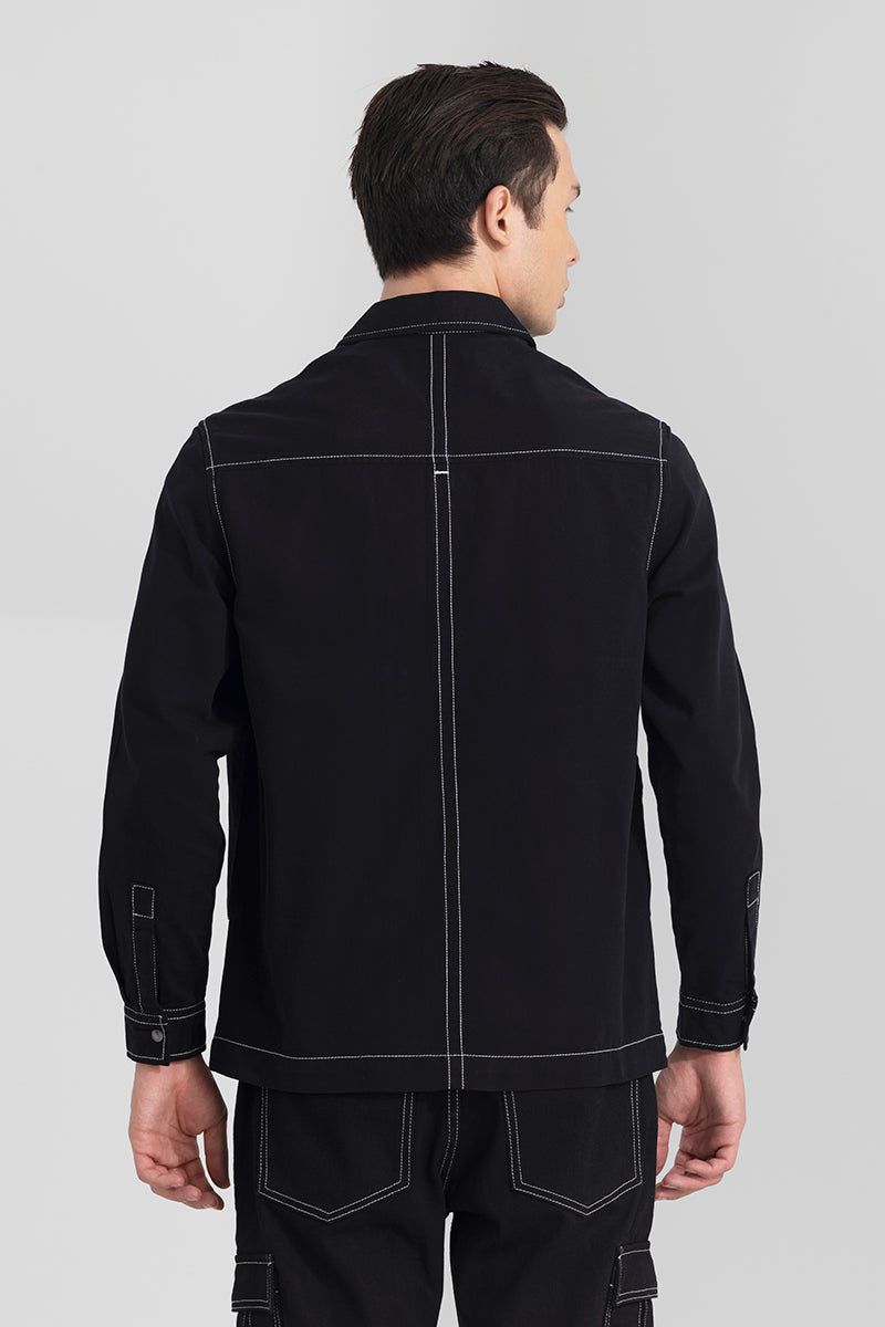 Contrast Stitch Black Overshirt