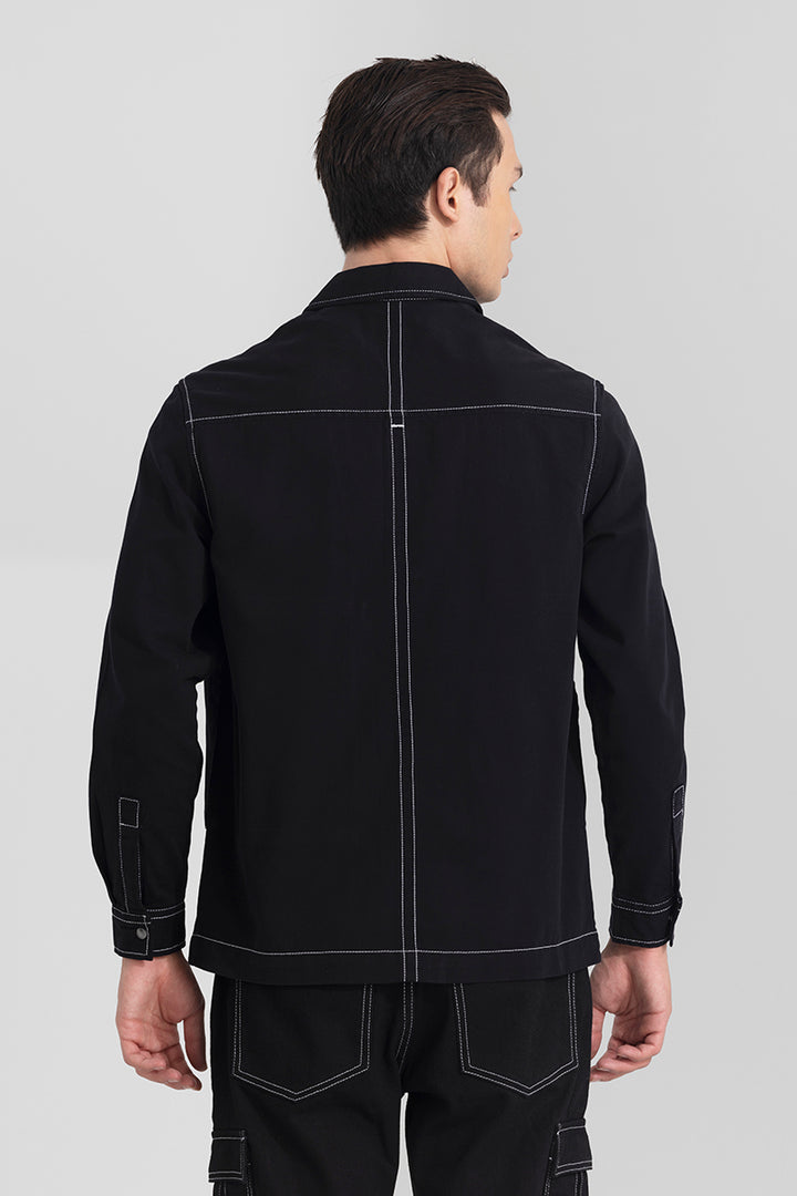 Contrast Stitch Black Overshirt