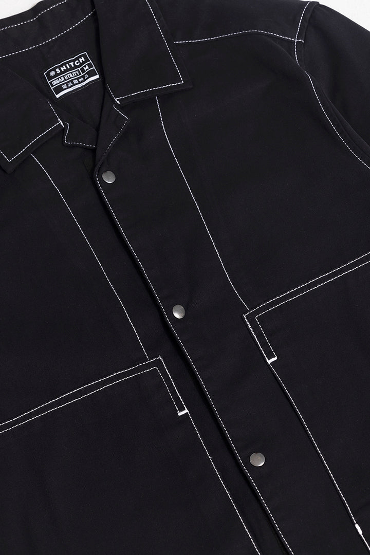 Contrast Stitch Black Overshirt