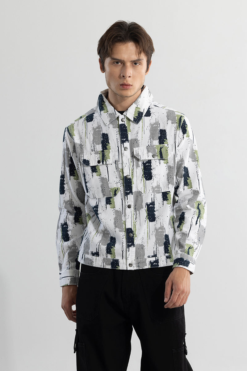 Drizzled Effect Green Overshirt