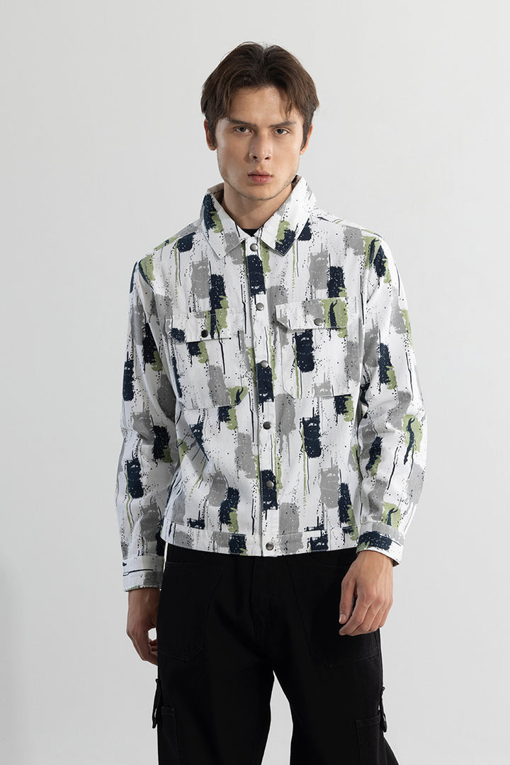 Drizzled Effect Green Overshirt