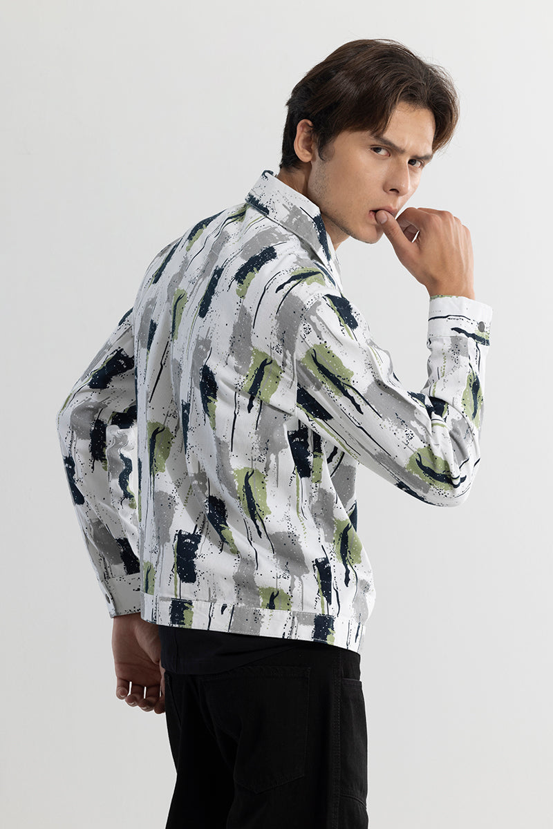 Drizzled Effect Green Overshirt