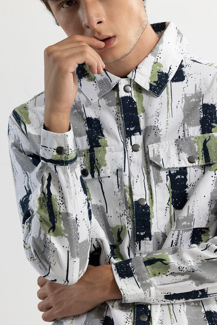 Drizzled Effect Green Overshirt