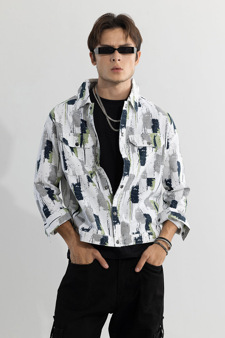 Drizzled Effect Green Overshirt