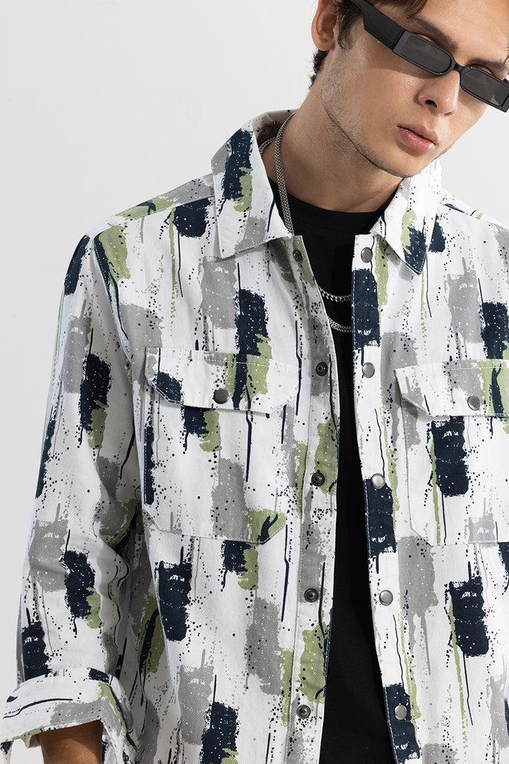 Drizzled Effect Green Overshirt