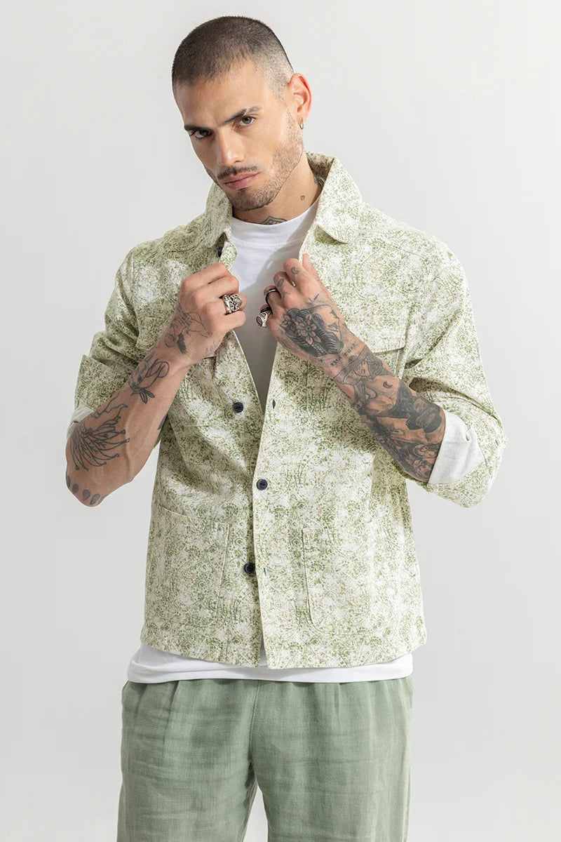 Self Print Green Overshirt