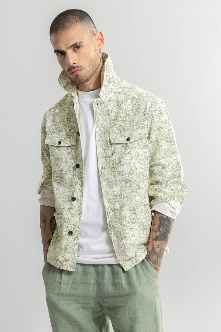 Self Print Green Overshirt