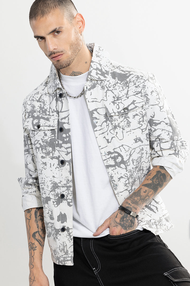 Ripple Abstract Print Grey Overshirt