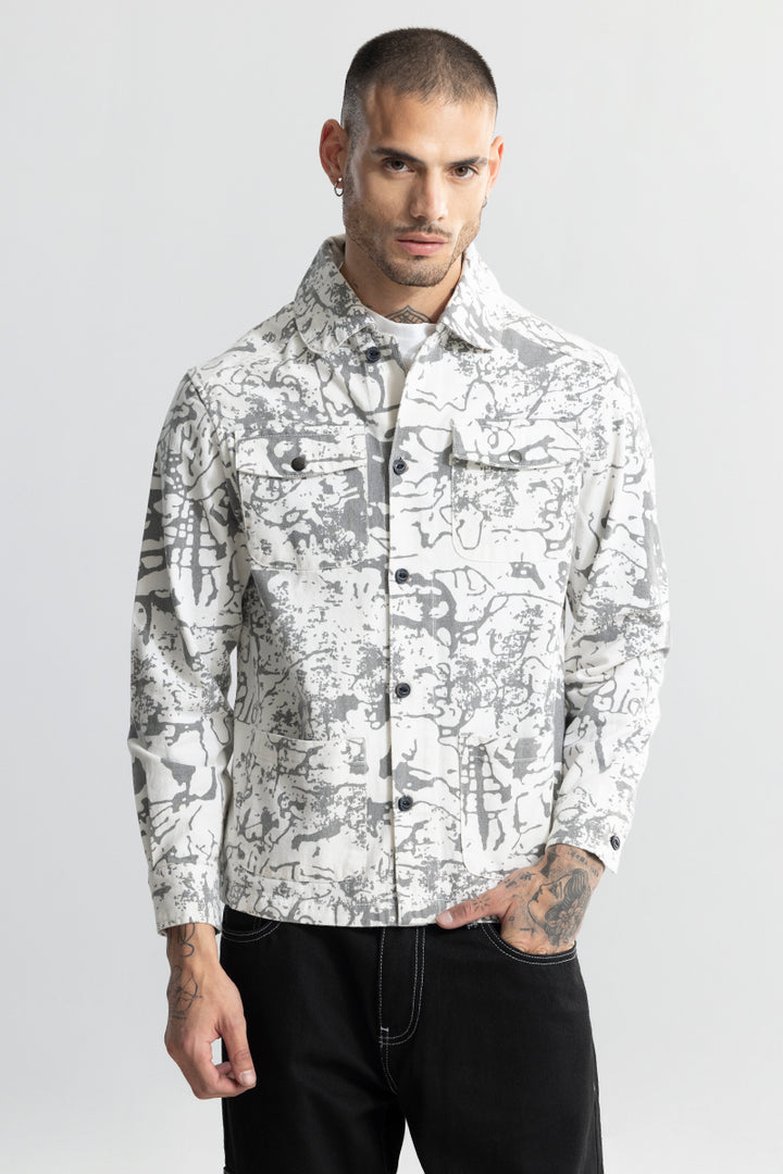 Ripple Abstract Print Grey Overshirt