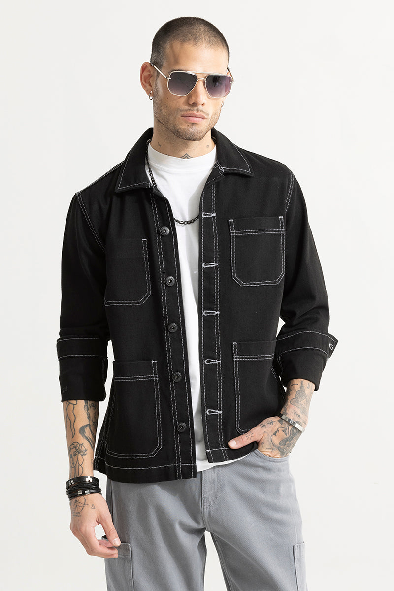 Buy Men's Genie Black Denim Jacket Online | SNITCH