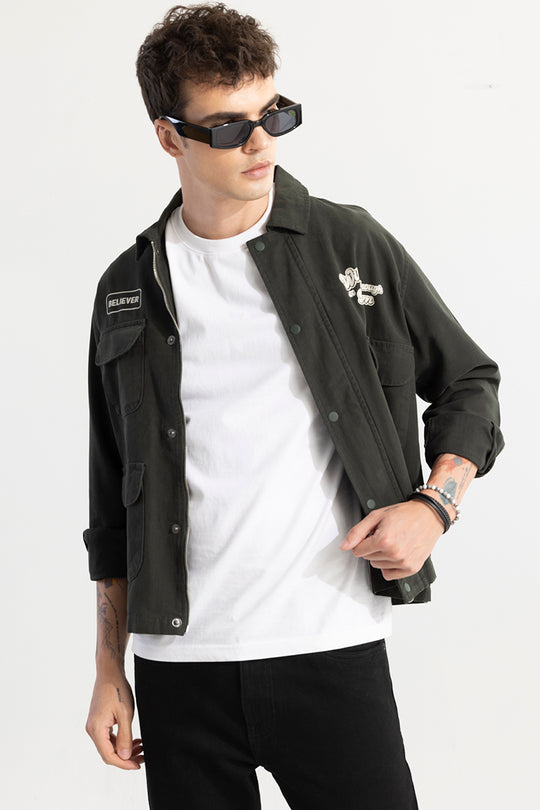 Buy Men's Wild Enough Olive Overshirt Online | SNITCH