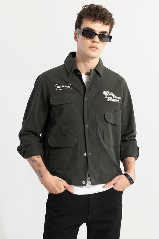 Buy Men's Wild Enough Olive Overshirt Online | SNITCH