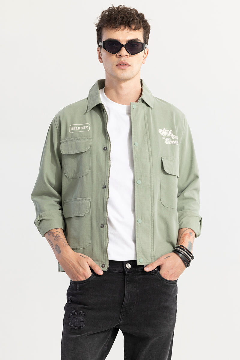 Buy Men's Wild Enough Green Overshirt Online | SNITCH