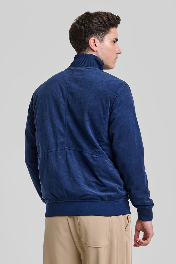 Blue Relaxed Fit Suede Jacket