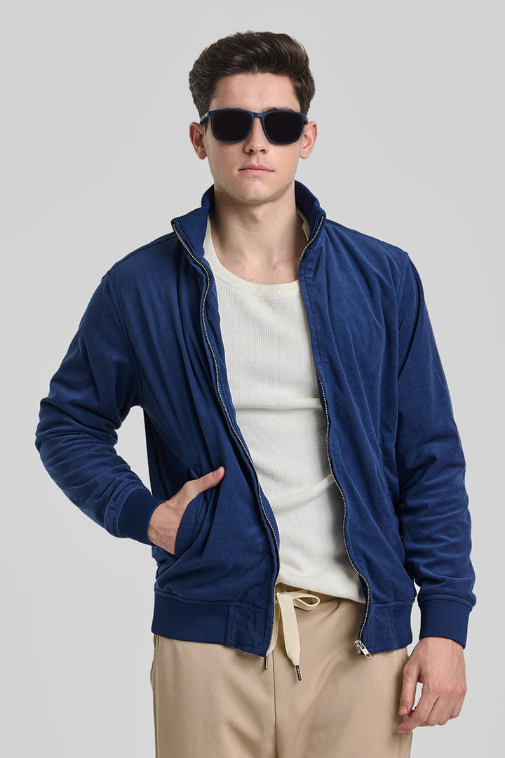 Blue Relaxed Fit Suede Jacket