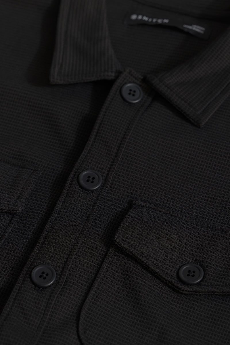 Black Grid Checks Overshirt