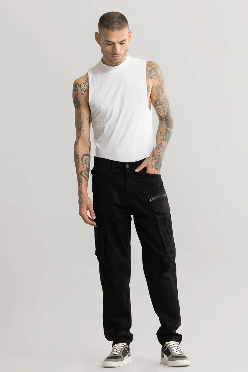 Buy Men's Kyubic Black Cargo Pant Online | SNITCH