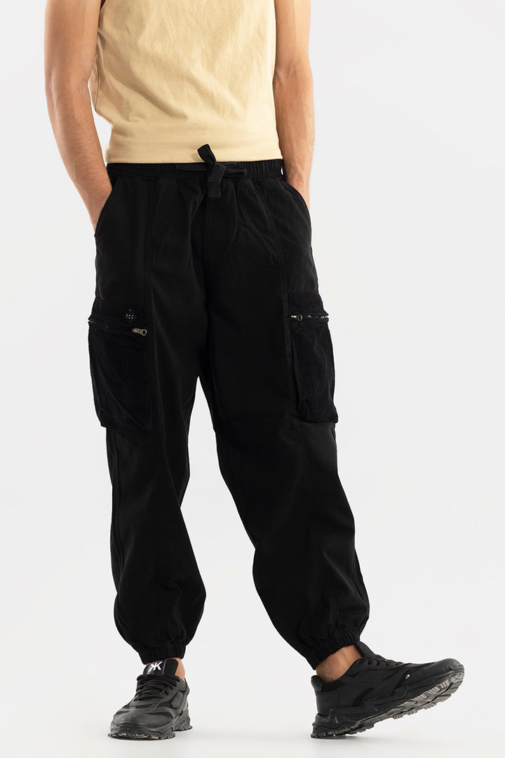 Buy Men's Korean Style Black Cargo Pant Online | SNITCH