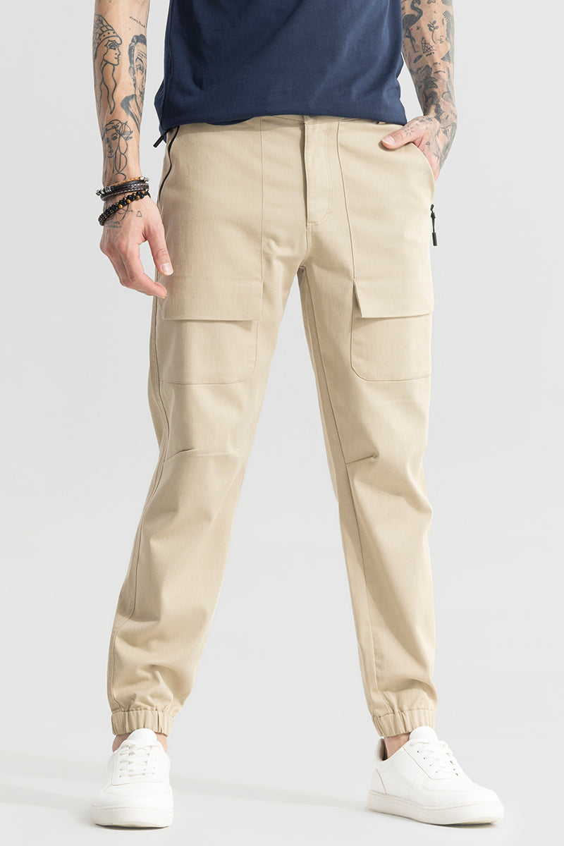 Buy Men's Rustic Cream Cargo Pant Online | SNITCH