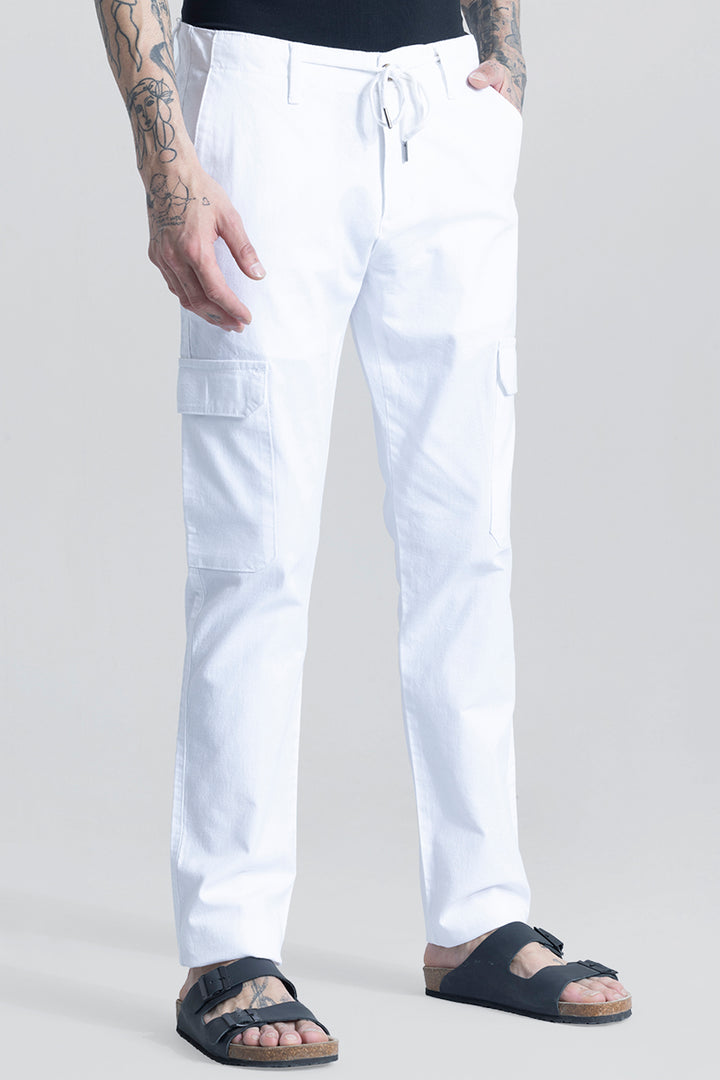 City Breeze White Linen Cargo Pant