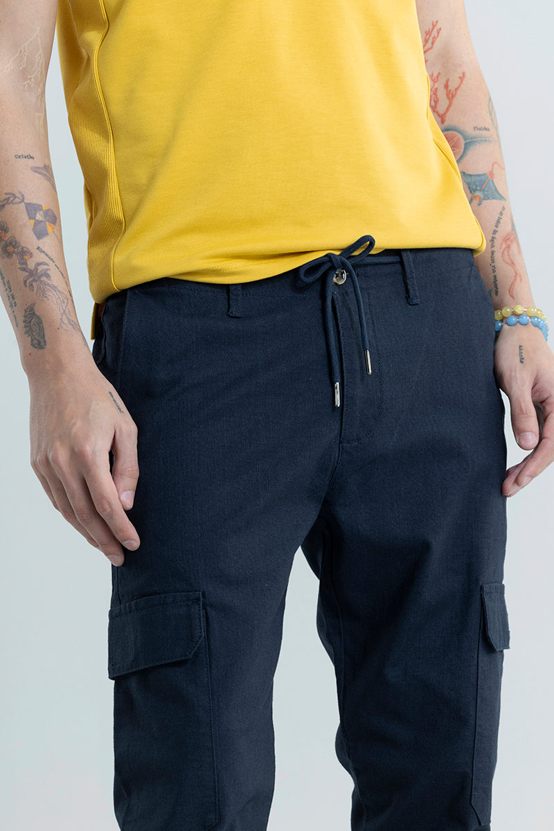 City Breeze Navy Linen Cargo Pant