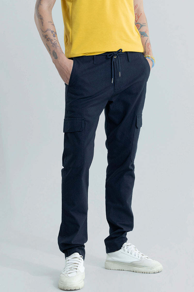 City Breeze Navy Linen Cargo Pant