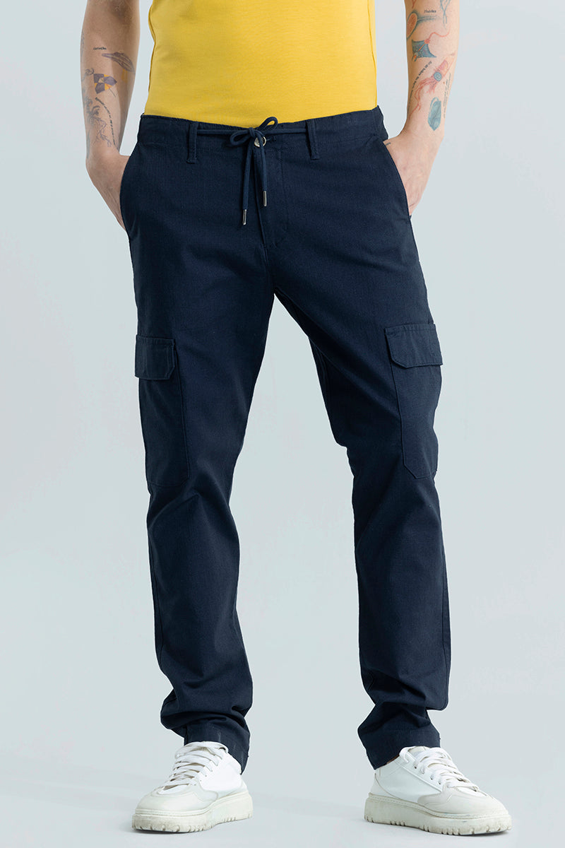 City Breeze Navy Linen Cargo Pant