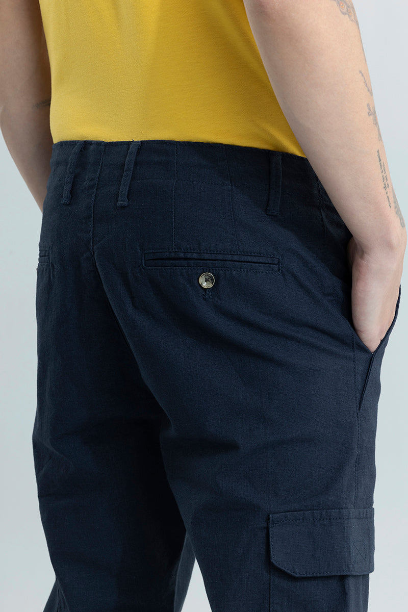 City Breeze Navy Linen Cargo Pant