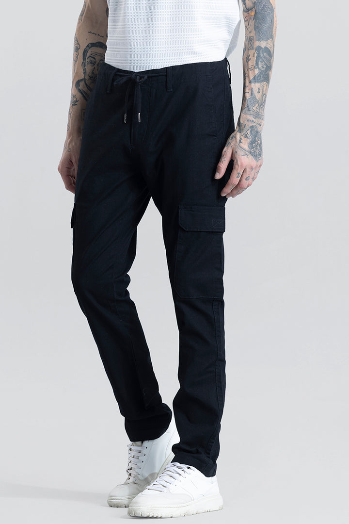 Buy Men's City Breeze Black Linen Cargo Pant Online | SNITCH