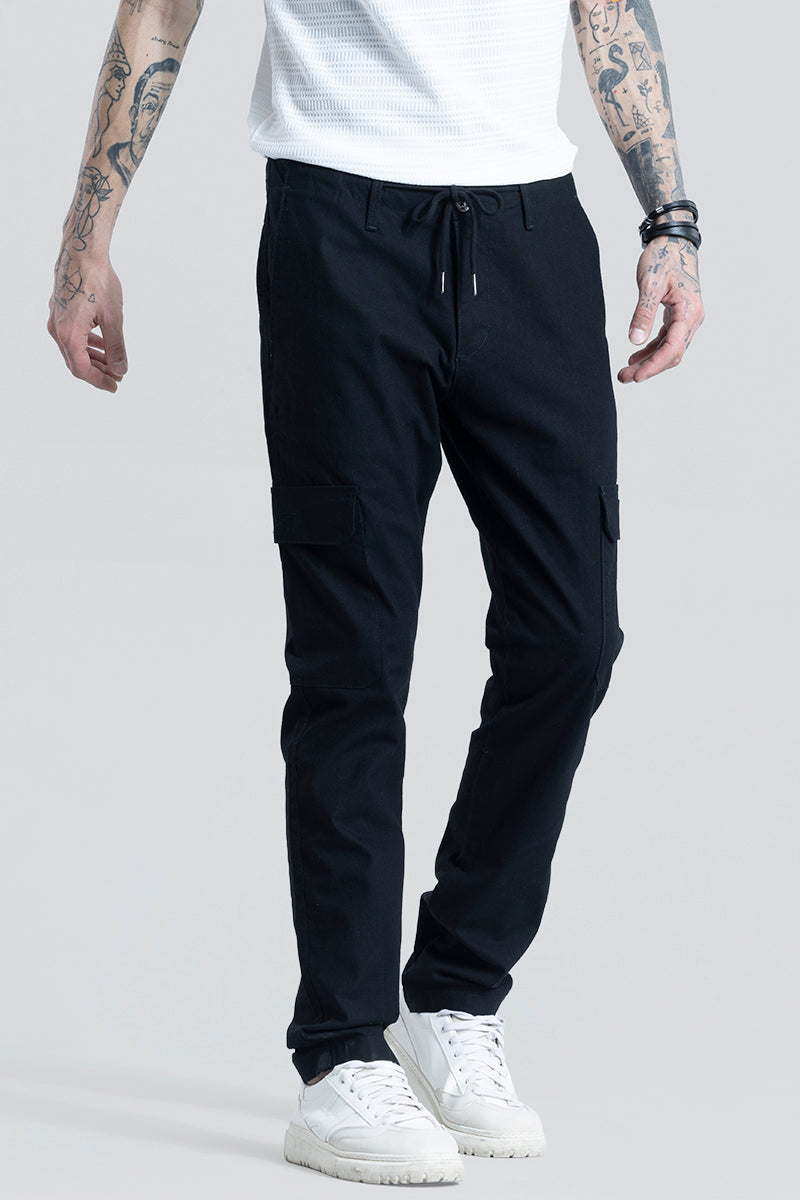 City Breeze Black Linen Cargo Pant